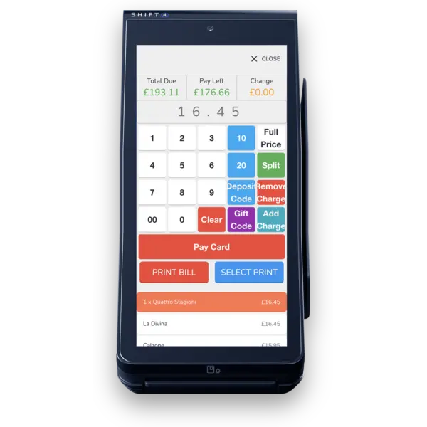 A Shift4 PAX card machine running the Yumee payment screen